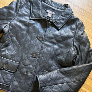 Y2K Genuine Leather Womens 10 Quilted‎  Black Cropped Jacket Moto Biker Grunge